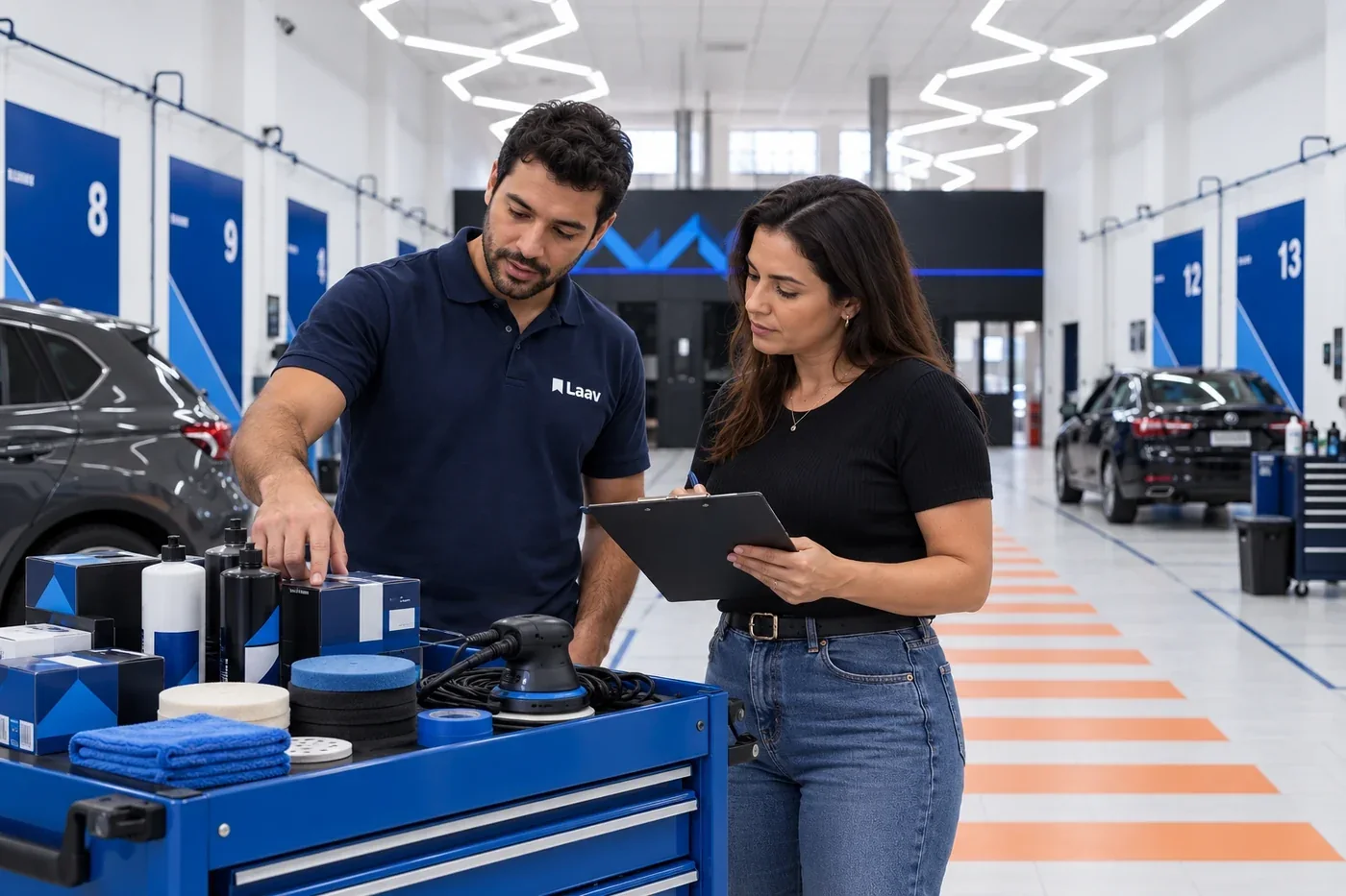 Cena ilustrativa: Conferência de ferramentas e materiais com apoio da equipe Laav.